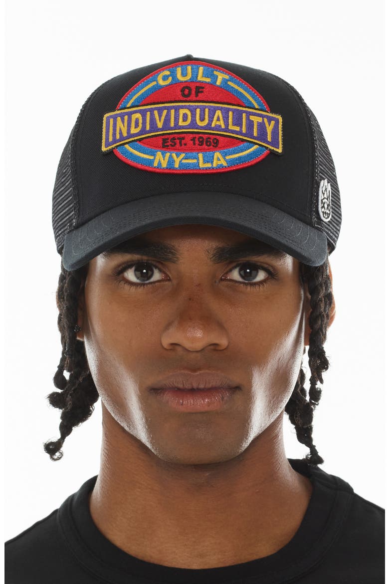 Oversize Patch Trucker Hat, Alternate, color, BLACK
