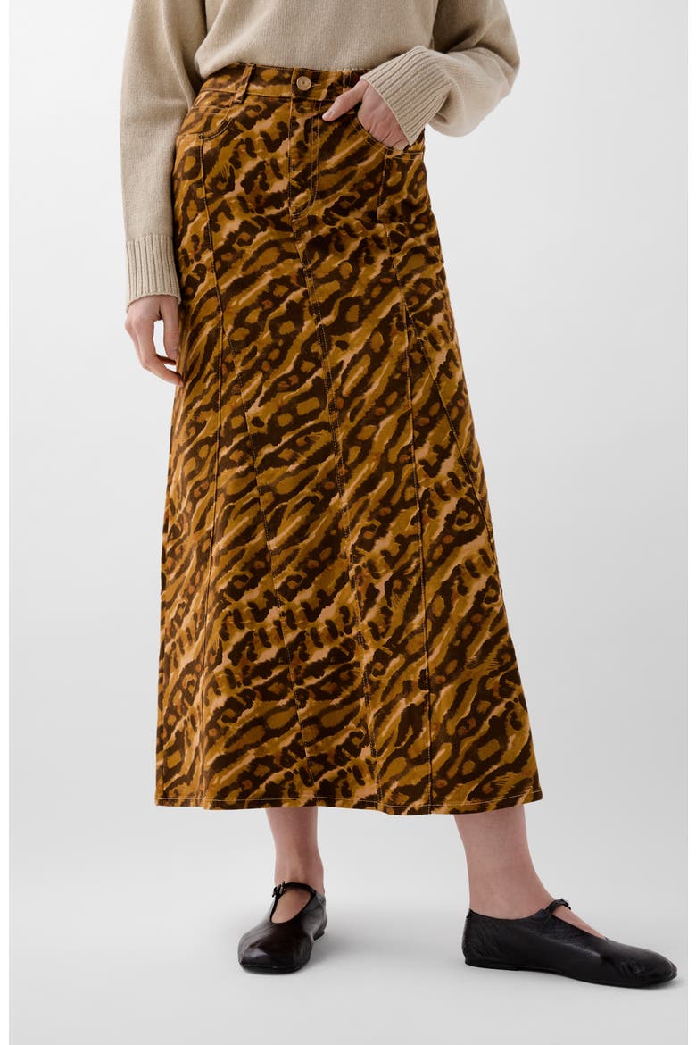 Print Flare Denim Skirt, Main, color, Animalprint