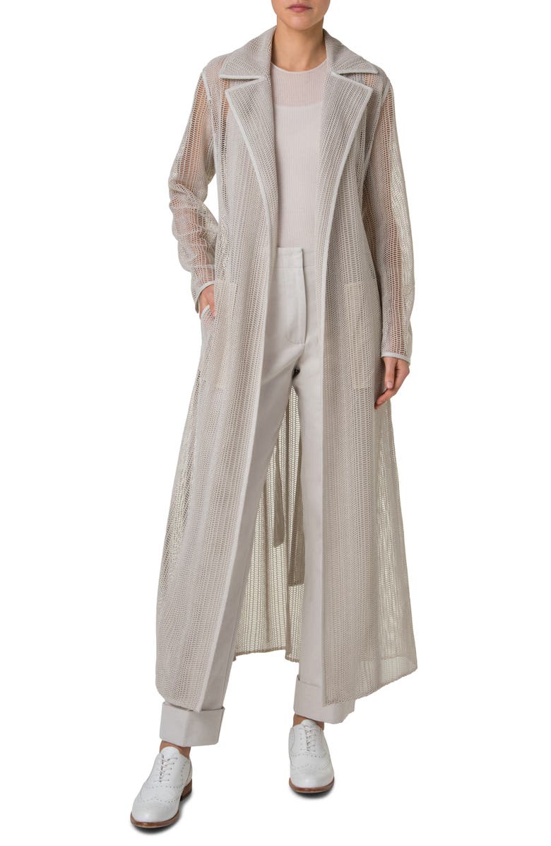 Akris Iman Open Front Mesh Duster, Main, color, Greige