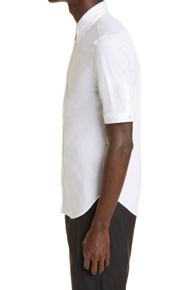 Alexander McQueen Short Sleeve Cotton Stretch Poplin Button-Down Shirt, Alternate, color, WHITE