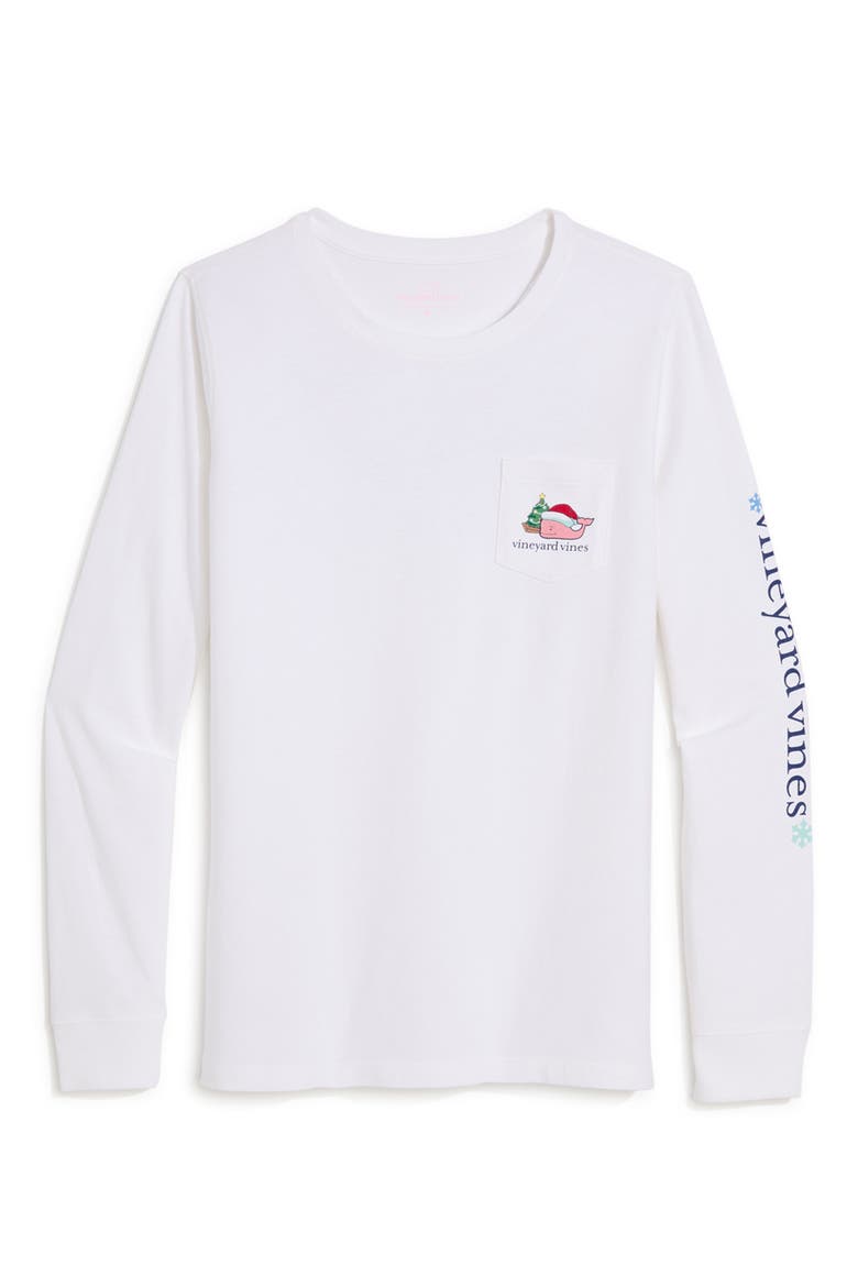 Santa Holiday Whale Cotton Long Sleeve Graphic T-Shirt, Main, color, WHITE CAP