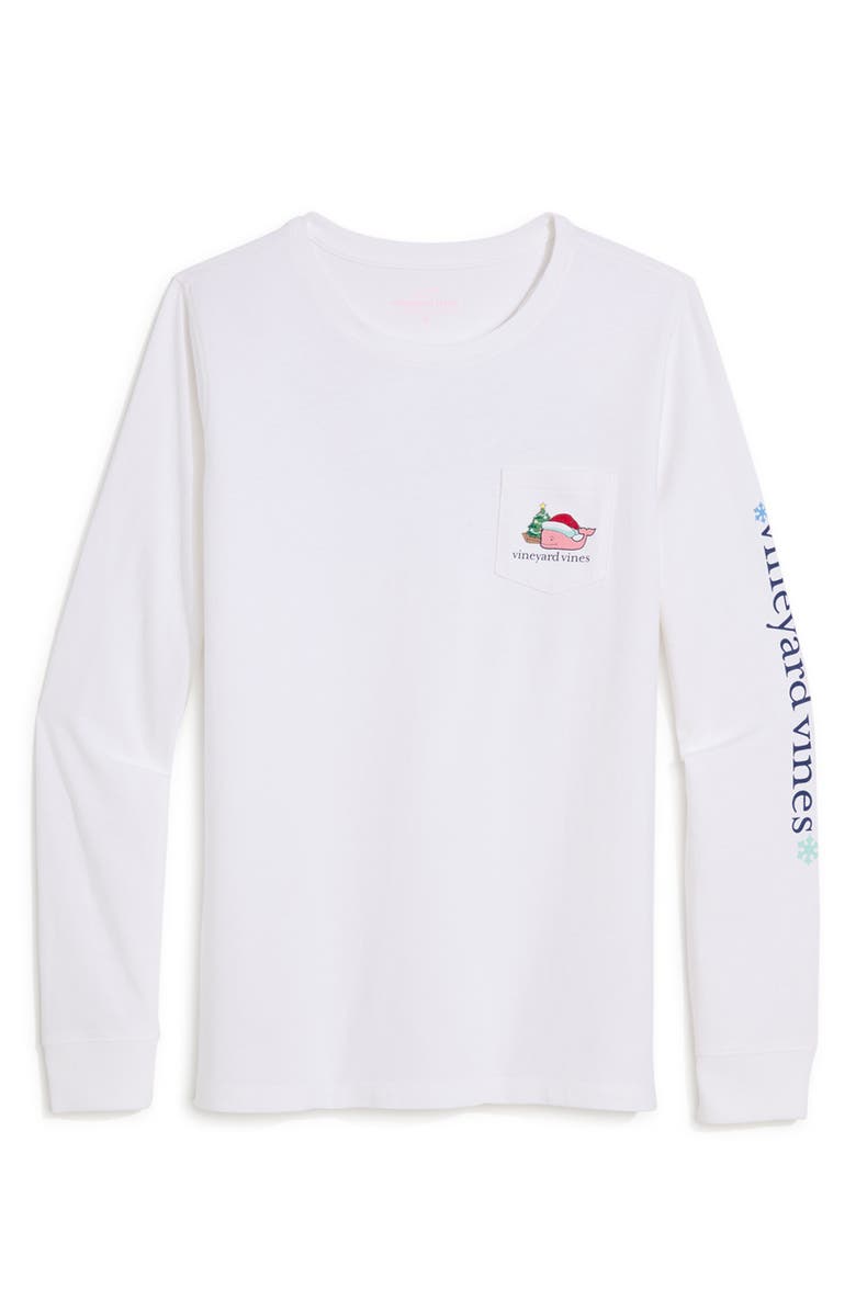vineyard vines Santa Holiday Whale Cotton Long Sleeve Graphic T-Shirt, Main, color, White Cap