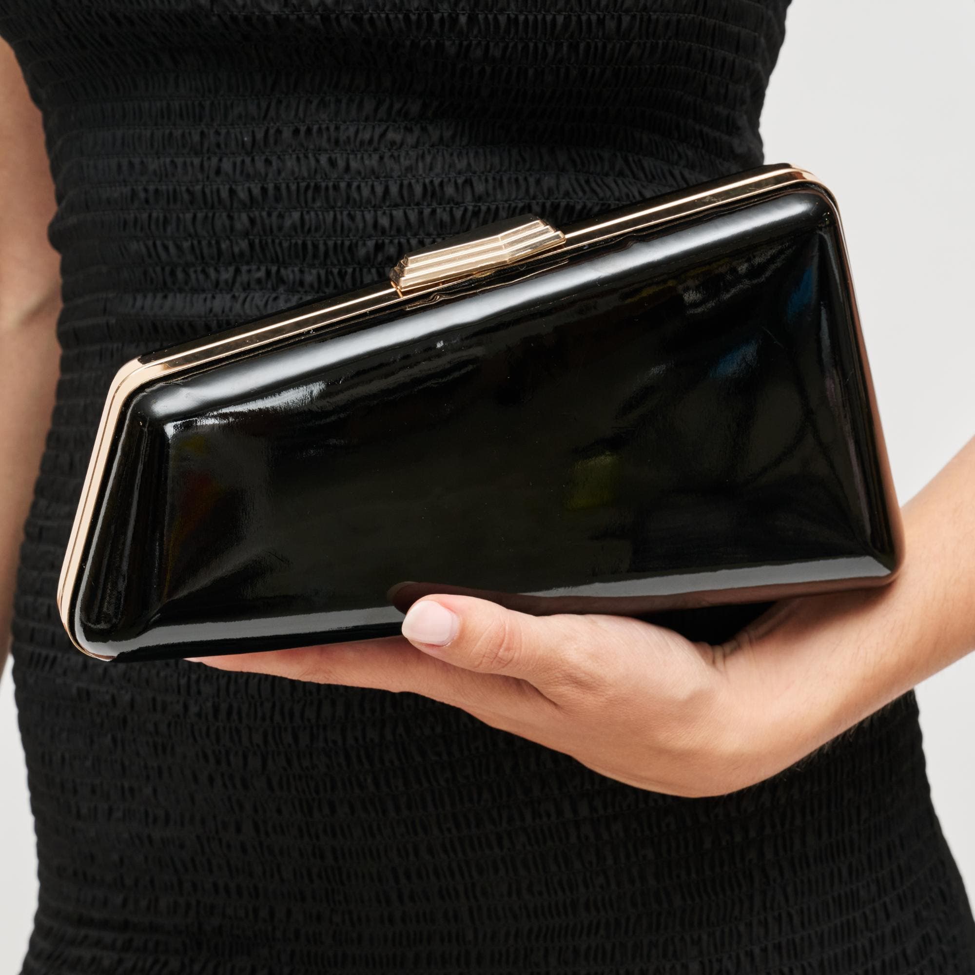 URBAN EXPRESSIONS HANDBAGS Irene - Patent Asymmetrical Evening Bag, Alternate, color, Black