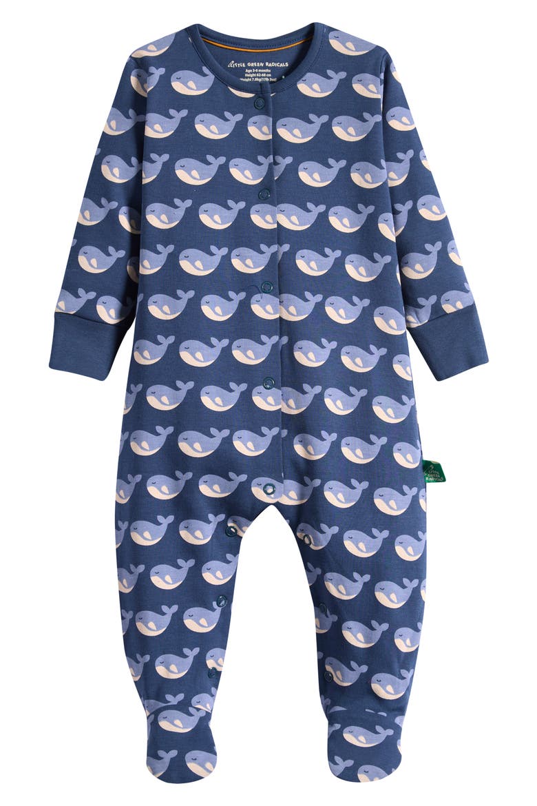 Singing Whales Organic Cotton Footie, Main, color, BLUE