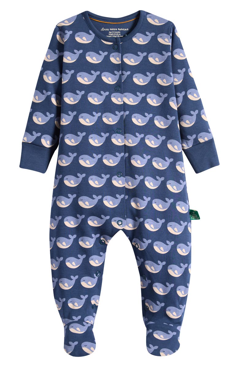 Little Green Radicals Singing Whales Organic Cotton Footie, Main, color, Blue