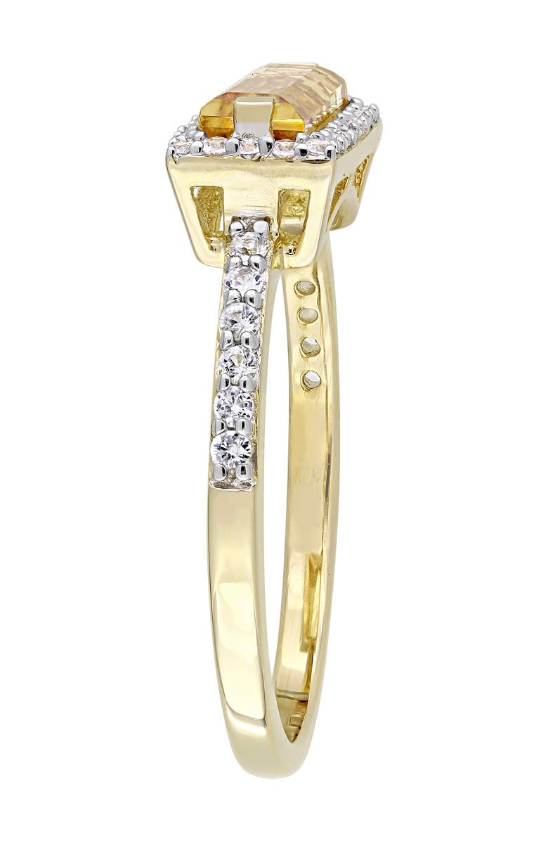 DELMAR Yellow-Tone Sterling Silver Baguette Cut Citrine White Sapphire Halo Ring, Alternate, color, 