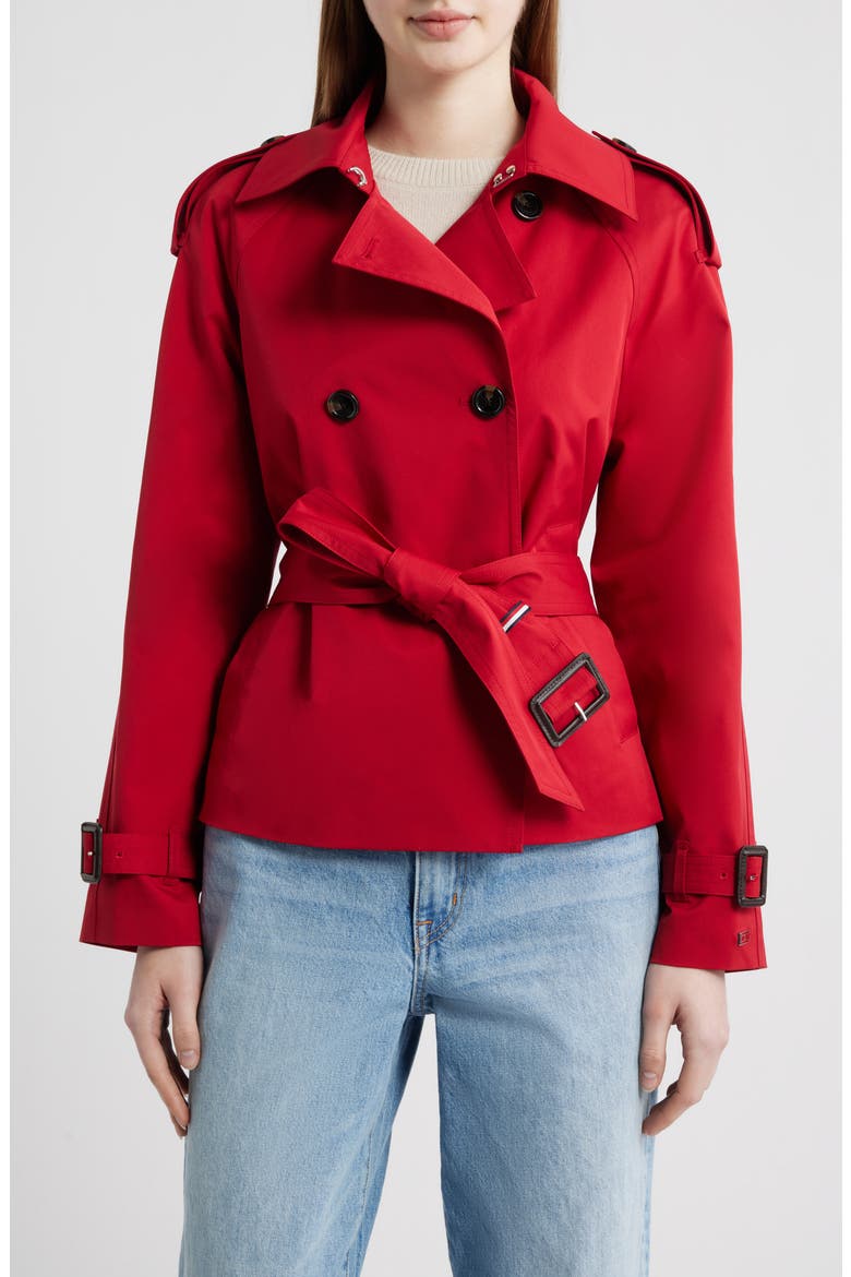 Belted Crop Trench Coat, Main, color, RED