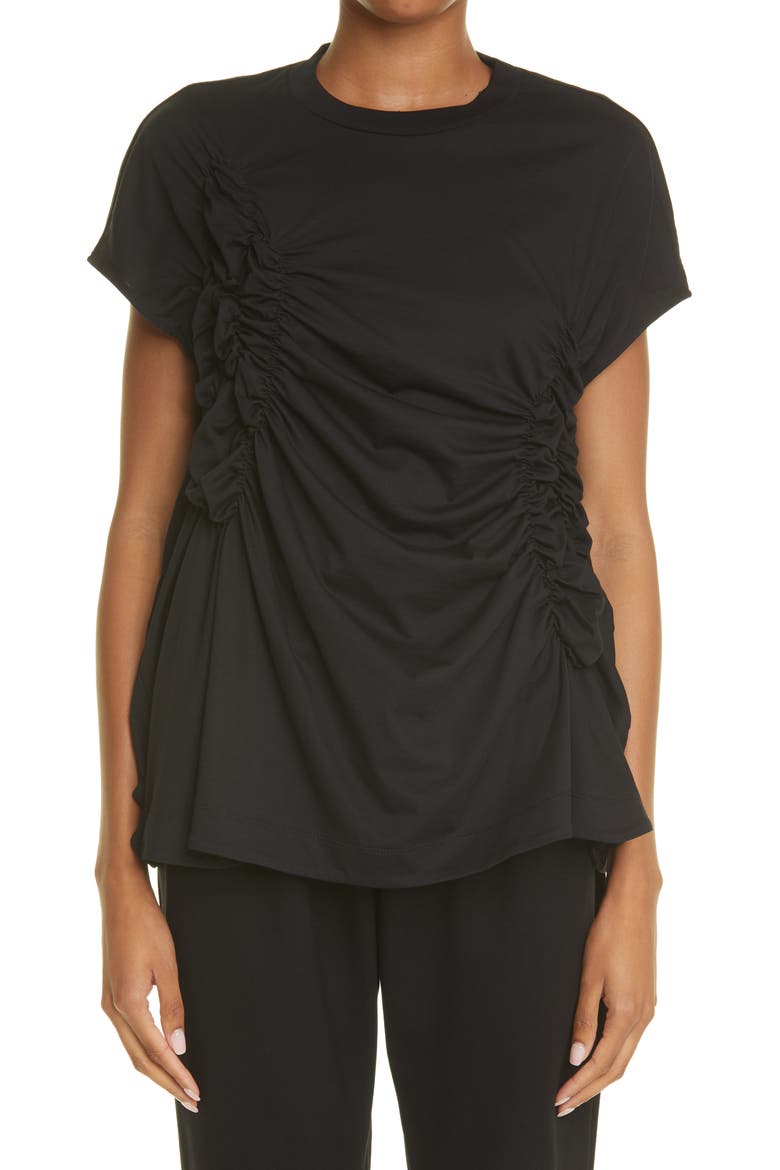 Ruched Cotton Tee, Main, color, BLACK