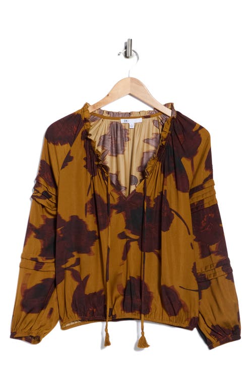 Dr2 By Daniel Rainn Long Sleeve Tie Front Satin Top In Brown