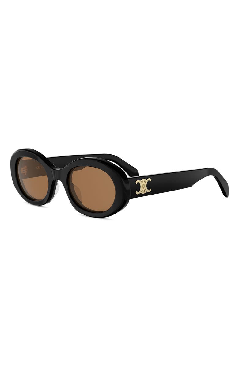 CELINE Triomphe 52mm Oval Sunglasses, Alternate, color, Shiny Black / Roviex