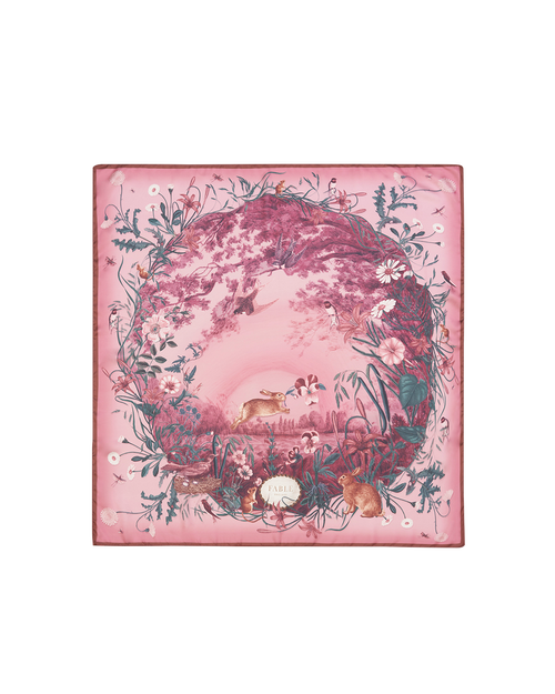 Fable England Bunny Narrartive Square Scarf In Pink