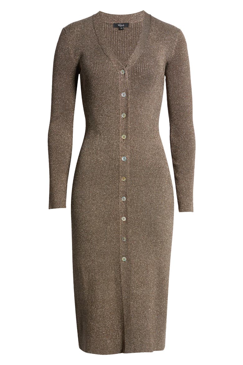 Lorraine Metallic Long Sleeve Button-Up Sweater Dress, Alternate, color, GOLD LUREX