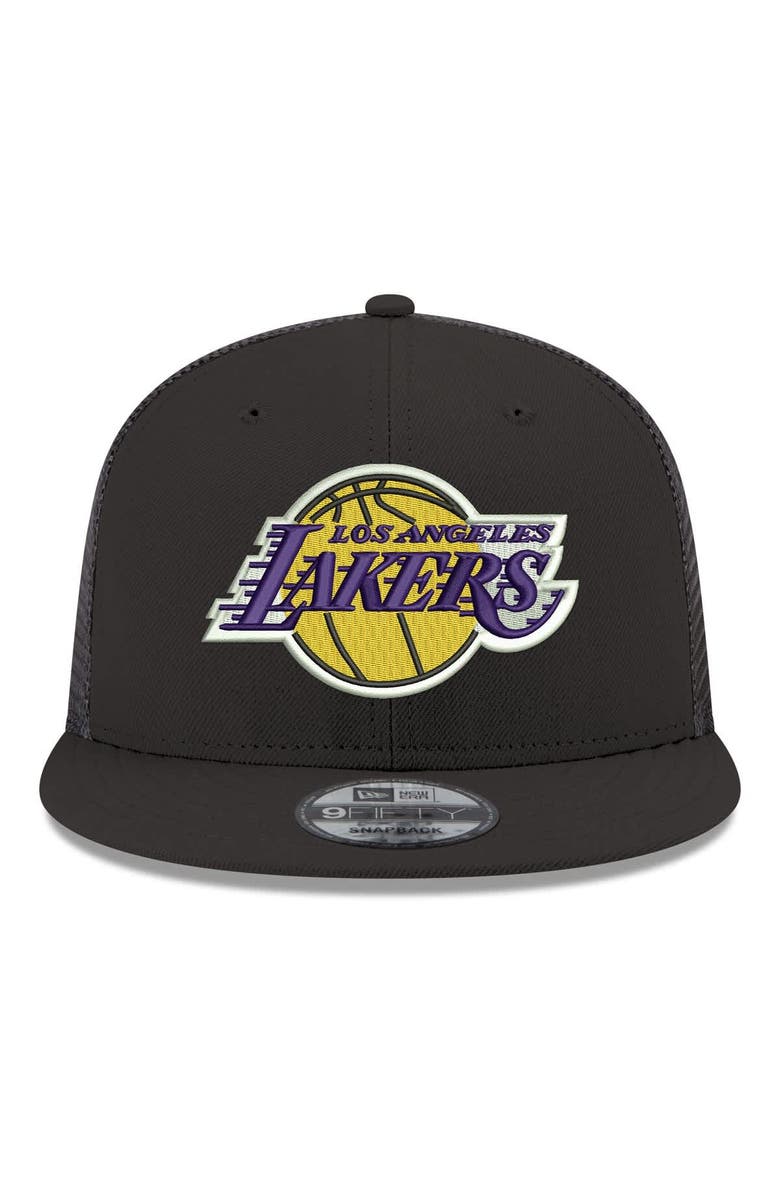 New Era Men's New Era Black Los Angeles Lakers Core Logo Meshback 9FIFTY Snapback Hat, Alternate, color, Black