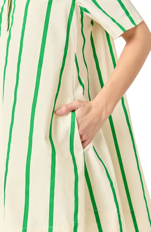 English Factory Striped Kaftan Mini Dress In Cream Green Stripe In Green Multi