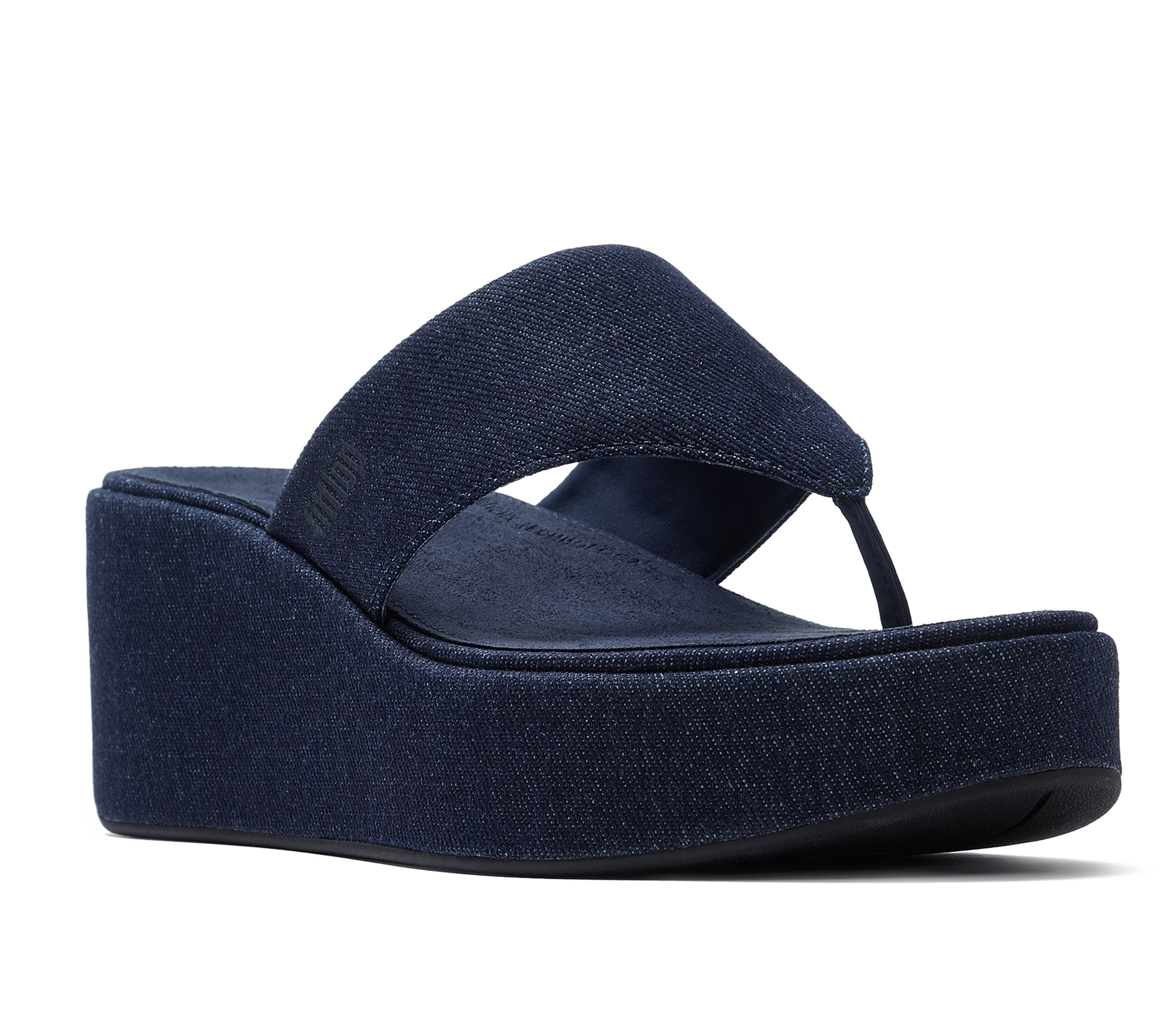 FitFlop Platfforms Denim Wedge Toe-Post, Main, color, Dark Denim