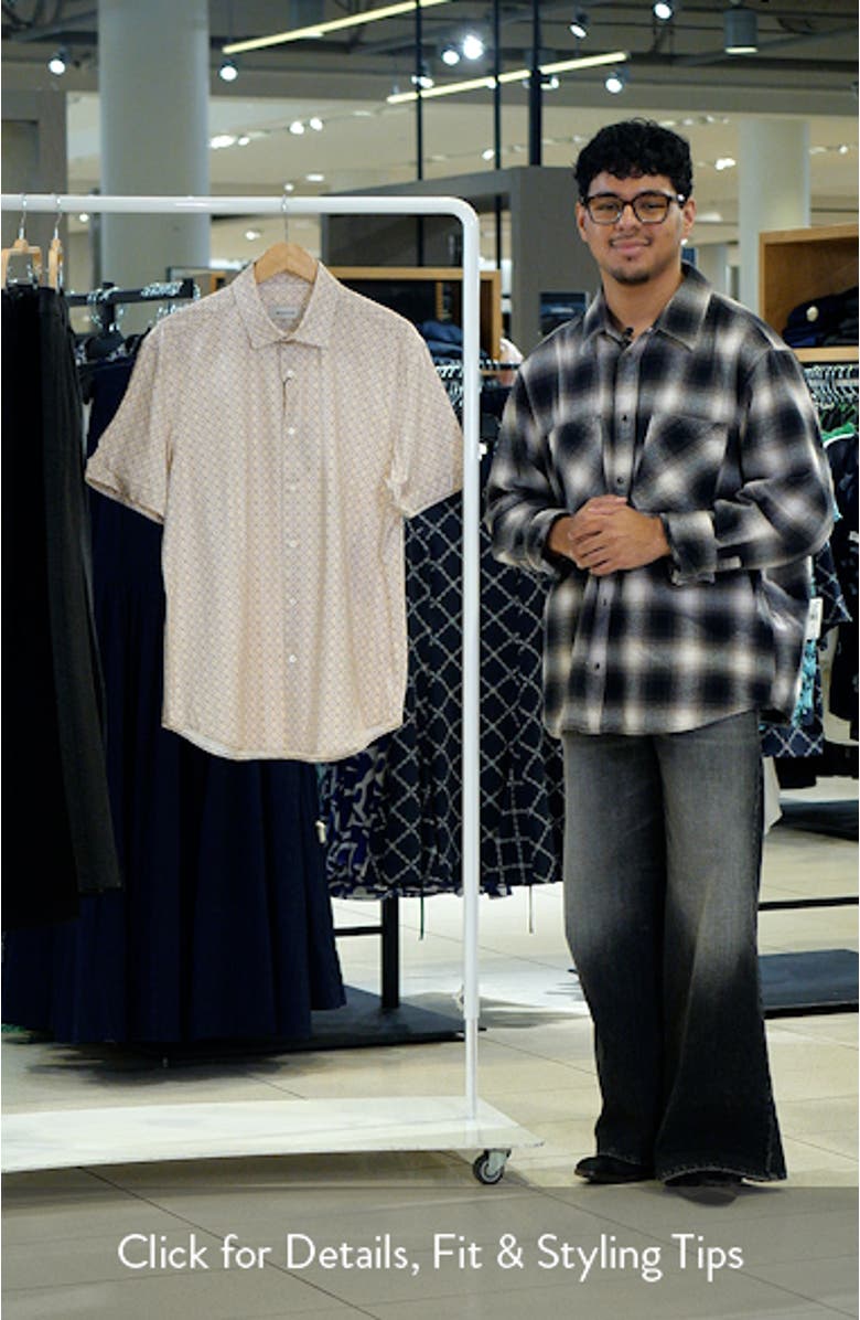 Miles OoohCotton<sup>®</sup> Geo Print Short Sleeve Button-Up Shirt, sales video thumbnail