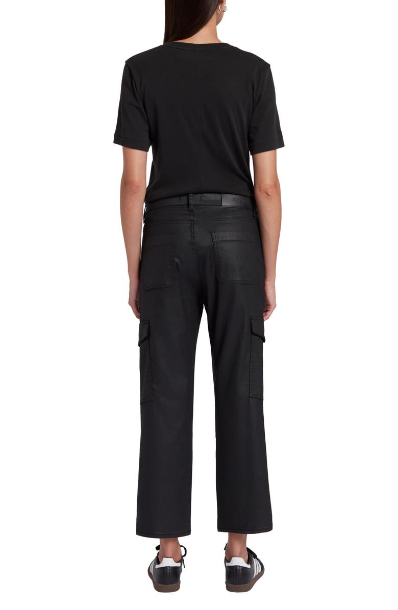 7 For All Mankind Logan Coated High Waist Ankle Straight Leg Cargo Pants, Alternate, color, Coated Blk