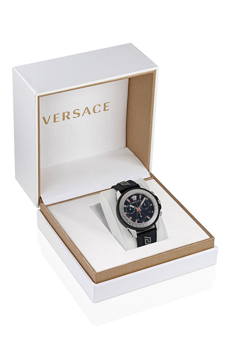 Greca Action Chronograph Silicone Strap Watch, 45mm, Alternate, color, IP STAINLESS STEEL/ BLACK