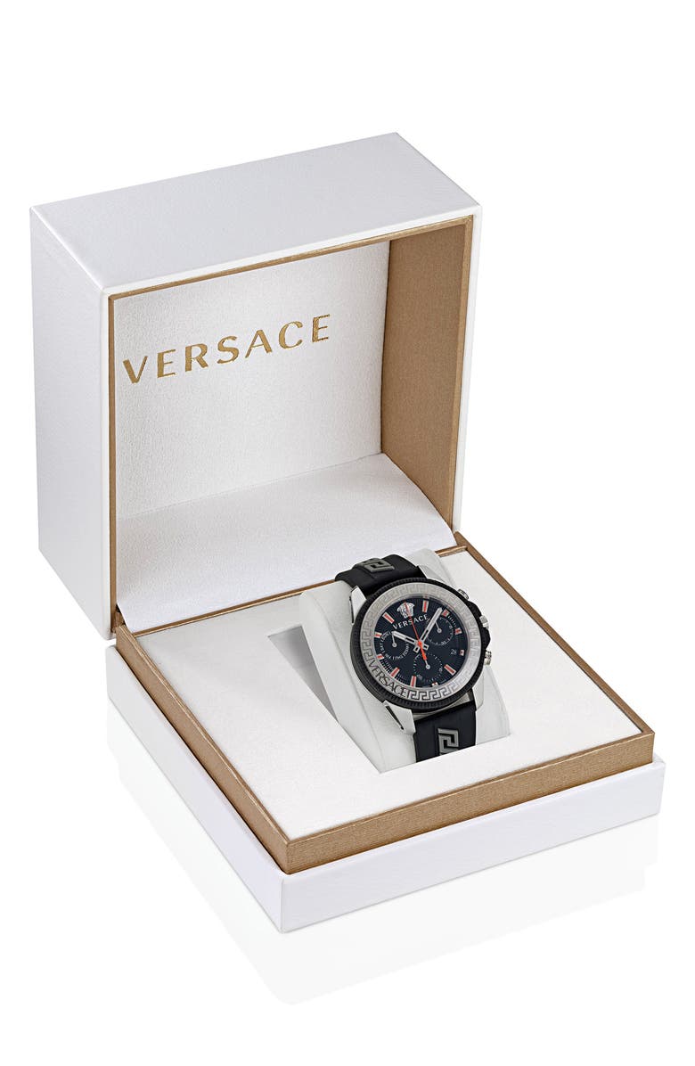 Versace Greca Action Chronograph Silicone Strap Watch, 45mm, Alternate, color,