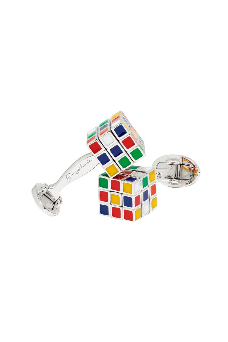 Puzzle Moving Cube Sterling Cufflinks, Main, color, MULTI