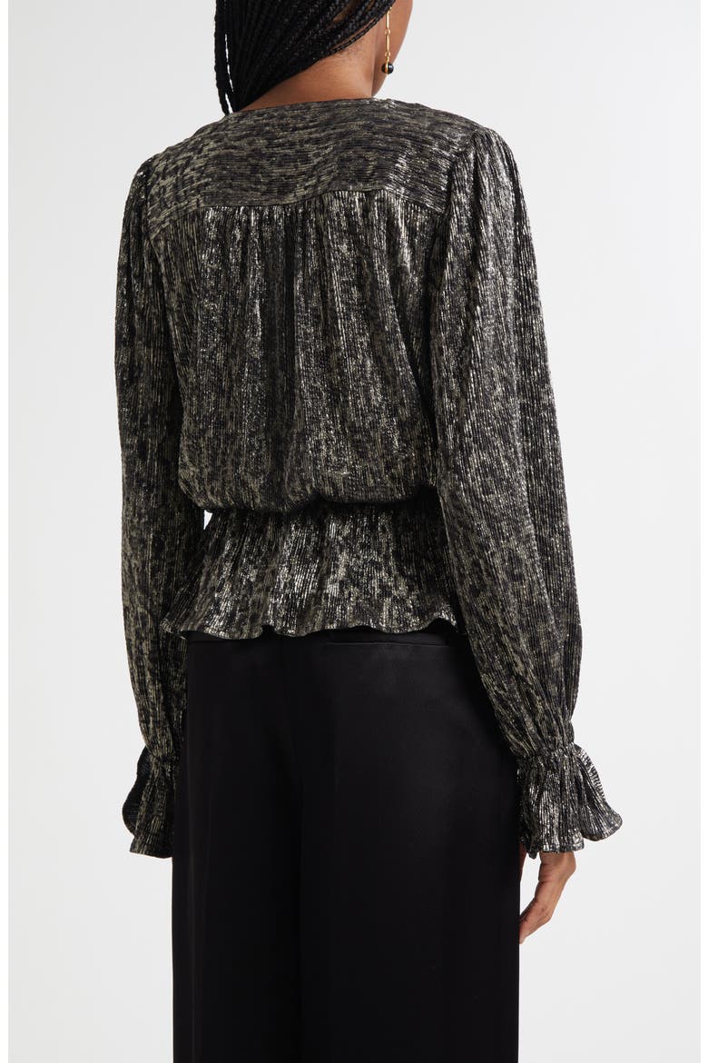Jean Metallic Lamé Faux Wrap Top, Alternate, color, BLACK ANIMAL LAME
