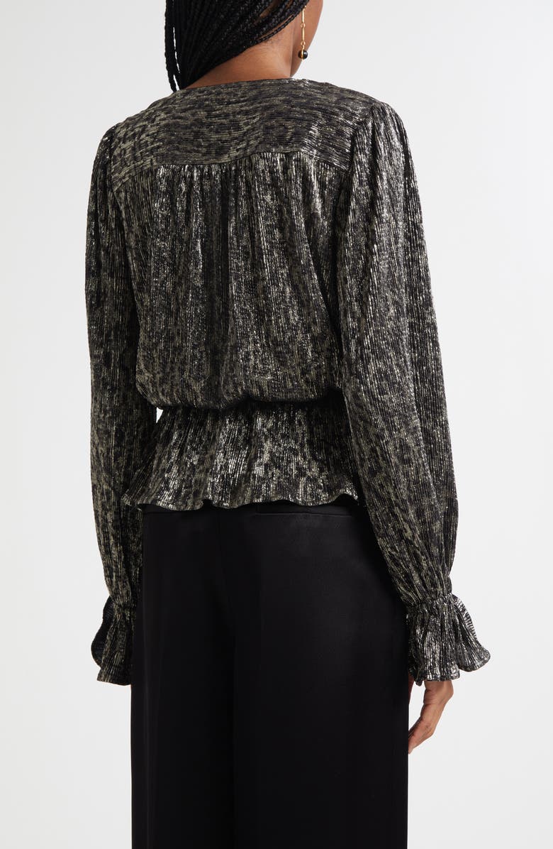 Ramy Brook Jean Metallic Lamé Faux Wrap Top, Alternate, color, Black Animal Lame