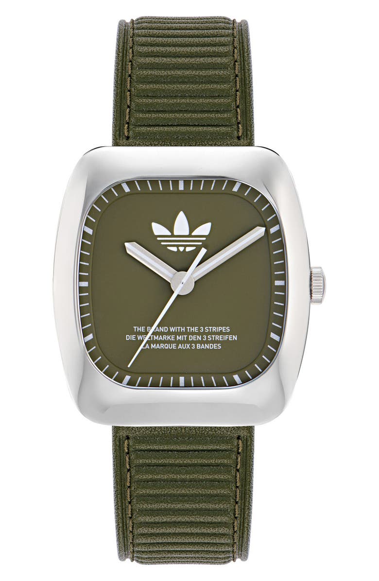 adidas Retro Wave One Leather Strap Watch, 37mm, Main, color, Green
