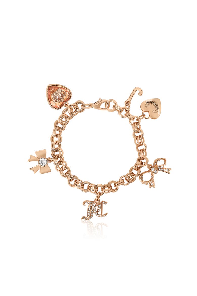Gold-Tone Charm Bracelet with Bow and Pavé Details, Main, color, Gold