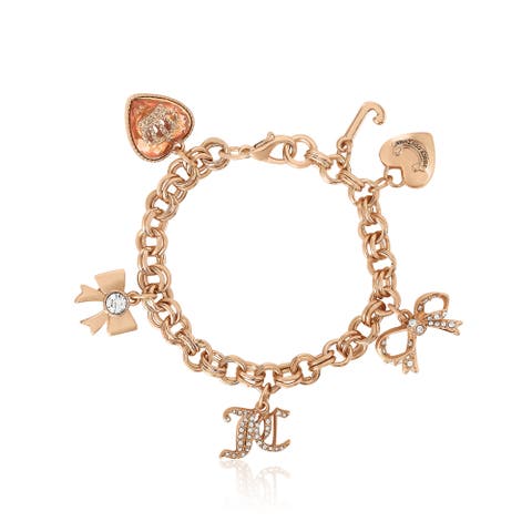 Gold-Tone Charm Bracelet with Bow and Pavé Details