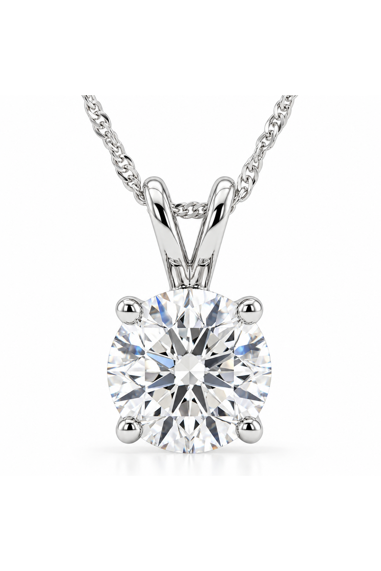 1 - 5 Ct Round Diamond 4-prong Pendant 14k Gold Necklace Lab Grown, Main, color, White Gold - 5Ct
