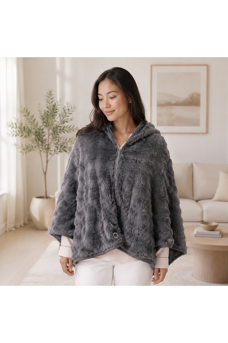 Heated Poncho Shawl, Alternate, color, Grey