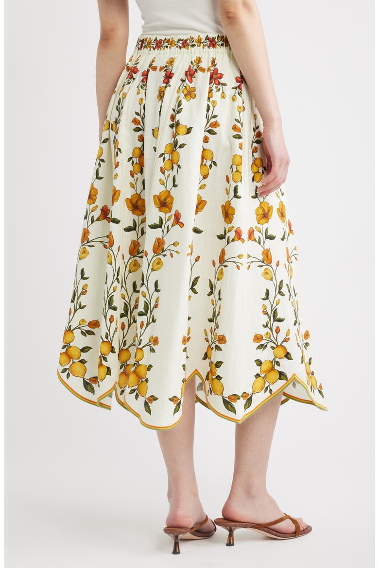 Lemon Bouquet Floral Linen Blend Midi Skirt, Alternate, color, LEMON BOUQUET OFF-WHITE
