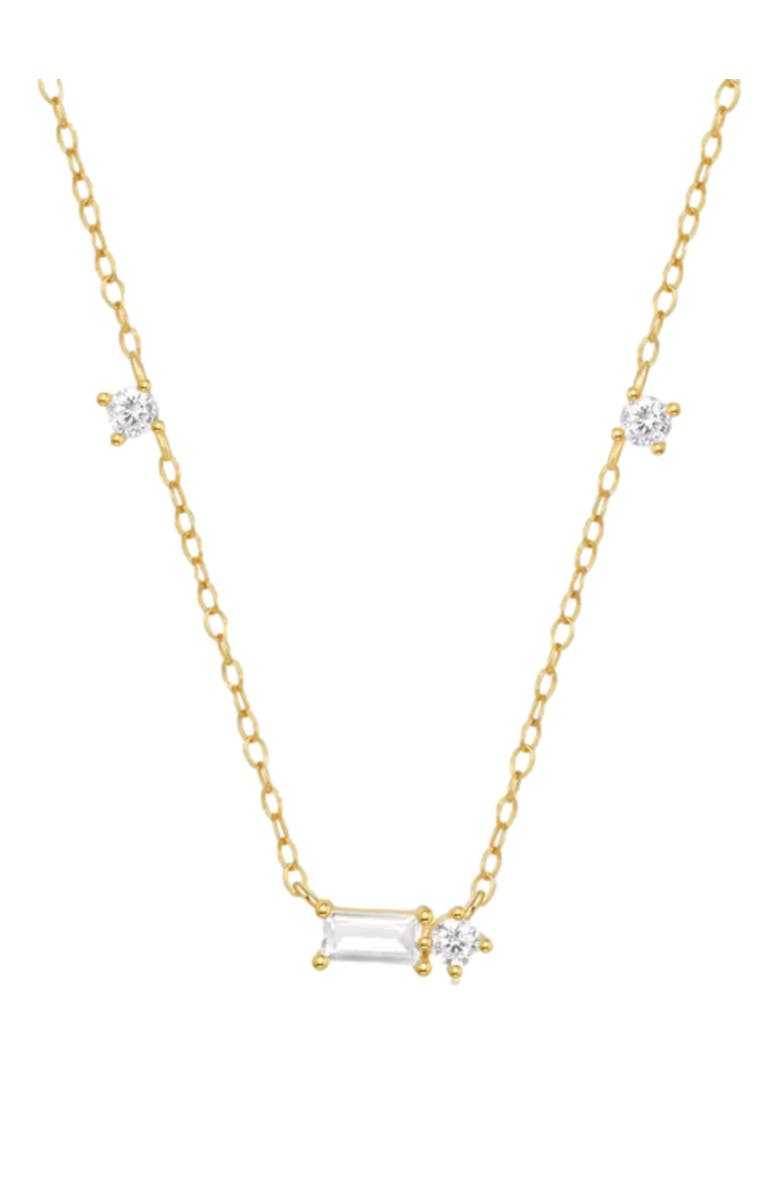 Hollywood Sensation Starluxe Delicate Necklace with Three Round Cut and One Emerald Cut Cubic Zirconia Stones-Crystal Dream Necklace, Main, color, Gold