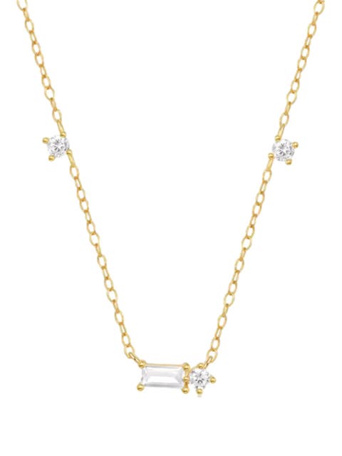 Starluxe Delicate Necklace with Three Round Cut and One Emerald Cut Cubic Zirconia Stones-Crystal Dream Necklace