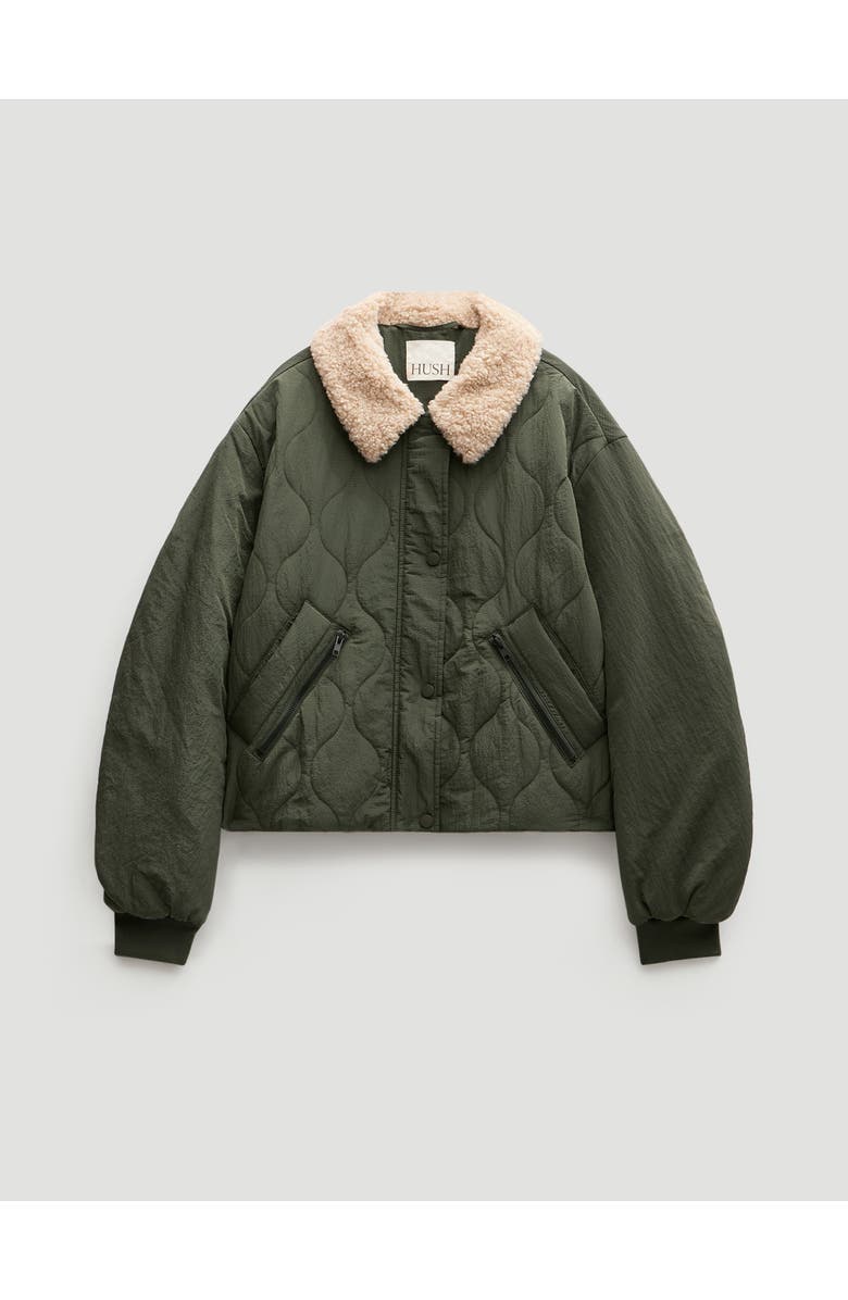 Hush Teddy Collar Quilted Bomber, Alternate, color, Grey Green