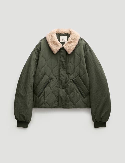 Hush Teddy Collar Quilted Bomber In Green
