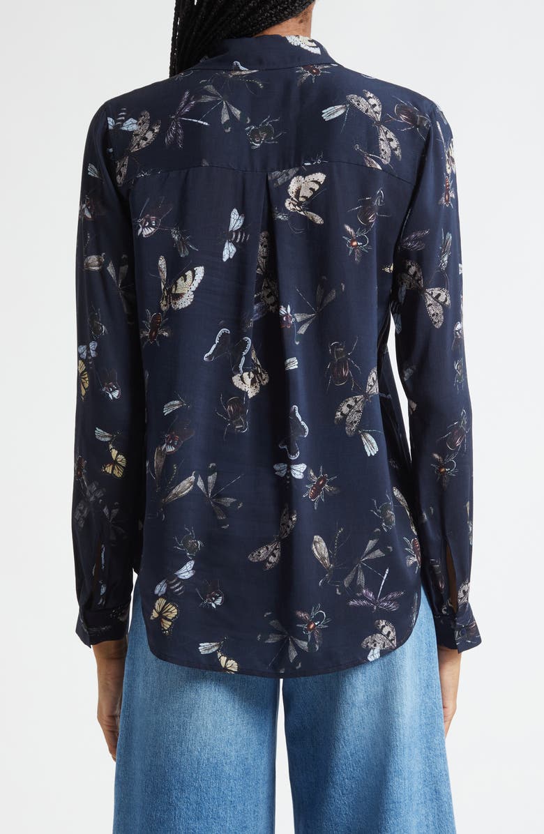 L'AGENCE Holly Butterfly Print Button-Up Shirt, Alternate, color, Midnight Multi Beetles