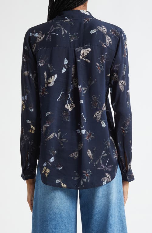 L'agence Holly Butterfly Print Button-up Shirt In Blue