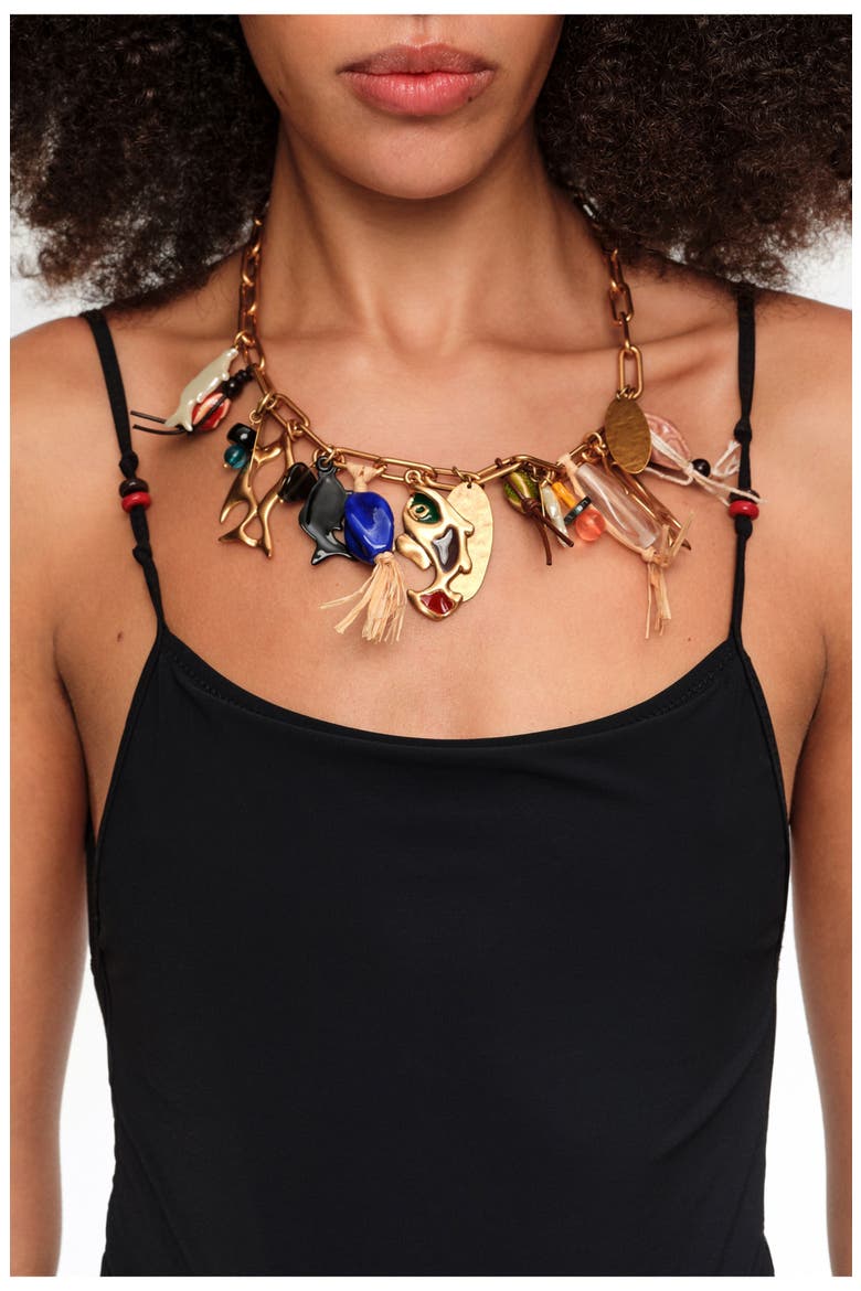 Necklace With Fish And Ceramics, Alternate, color, GOLD