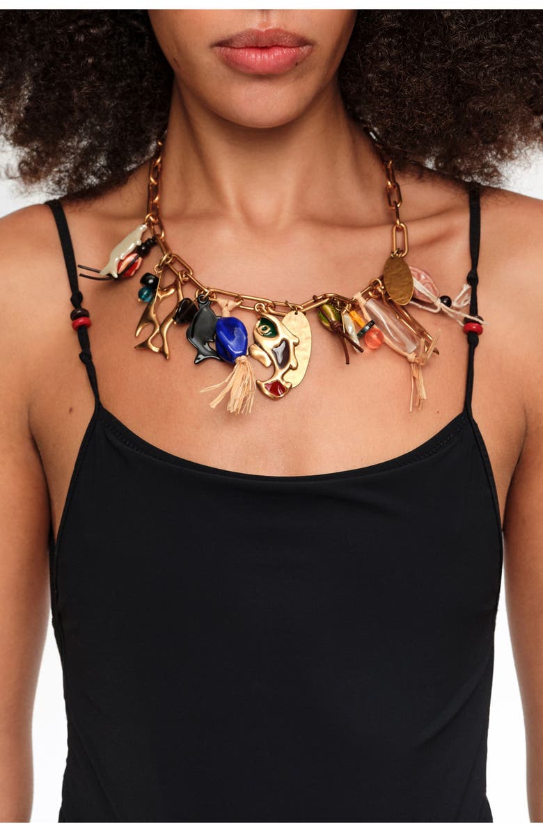 Bimba y Lola Necklace With Fish And Ceramics, Alternate, color, Gold