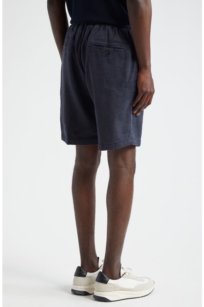 Pleated Stretch Linen & Cotton Jersey Shorts, Alternate, color, NAVY