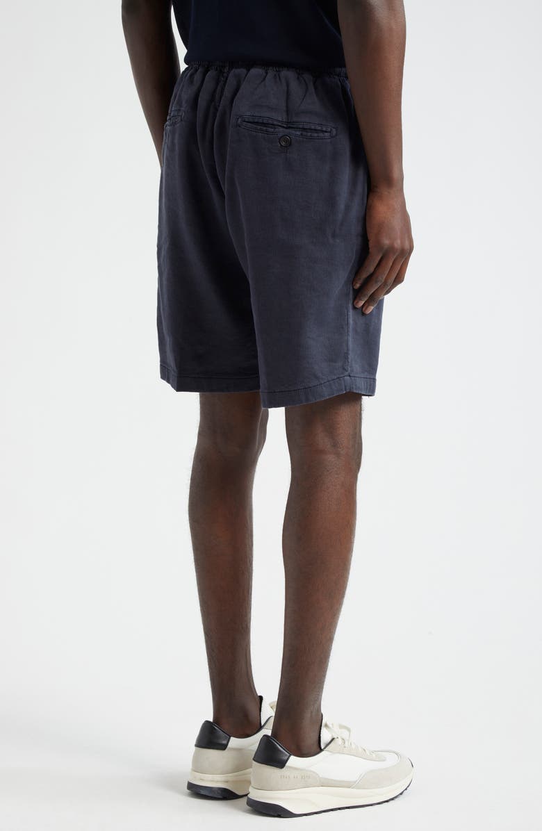 Thom Sweeney Pleated Stretch Linen & Cotton Jersey Shorts, Alternate, color, Navy