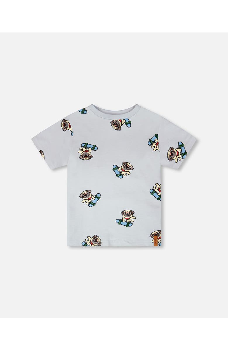 Deux par Deux Organic Cotton Jersey Pug T-Shirt, Main, color, Blue Pug Print