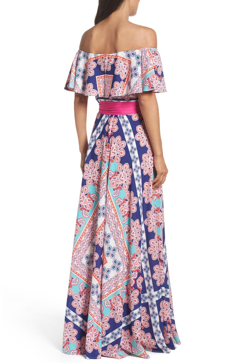 Off the Shoulder Maxi Dress, Alternate, color, ORANGE/ NAVY
