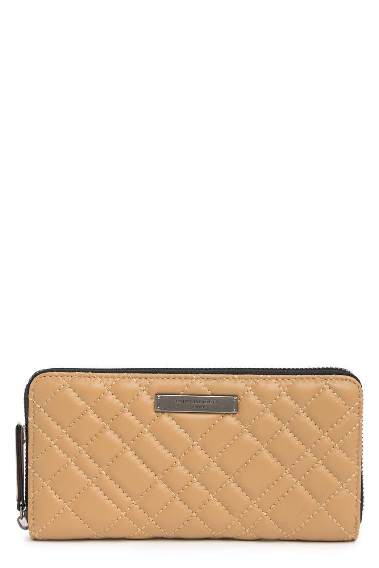 Quilted Leather Zip Around Wallet, Main, color, CAMEL