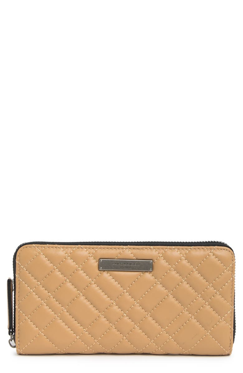 Kurt Geiger London Quilted Leather Zip Around Wallet, Main, color, Camel