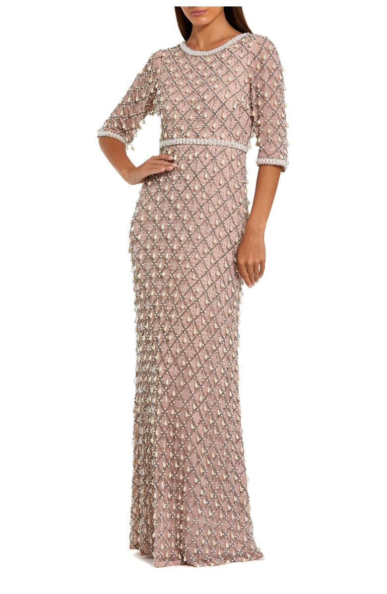 Mac Duggal Petite Pearl & Crystal Embellished Evening Gown, Main, color, Light Rose