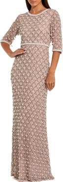 Mac Duggal Petite Pearl & Crystal Embellished Evening Gown