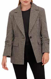 Ookie & Lala Houndstooth Ruched Sleeve Blazer