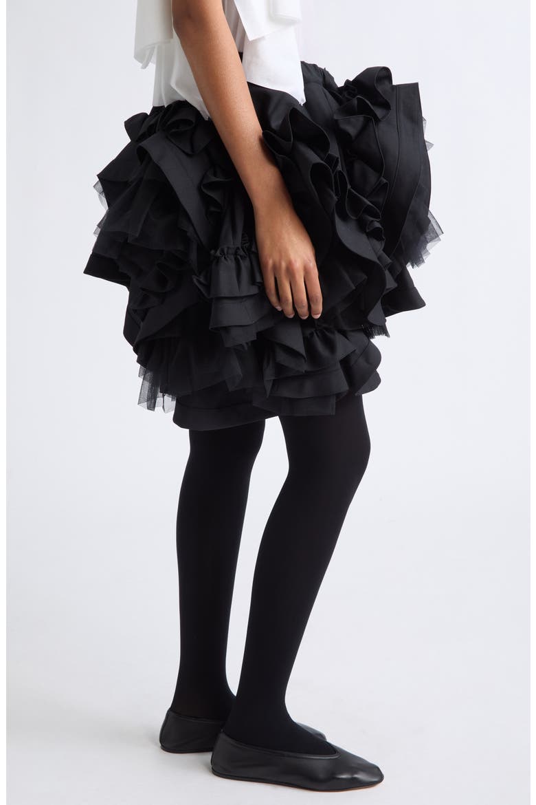Ruffled Wool & Tulle Miniskirt, Alternate, color, BLACK
